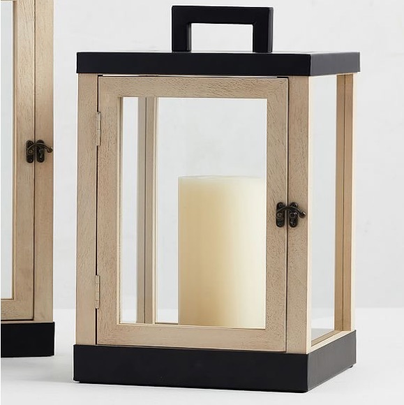Pottery Barn Candle Luminary Levi Mango Wood Hinged Door Lantern - Size Small - Picture 3 of 16